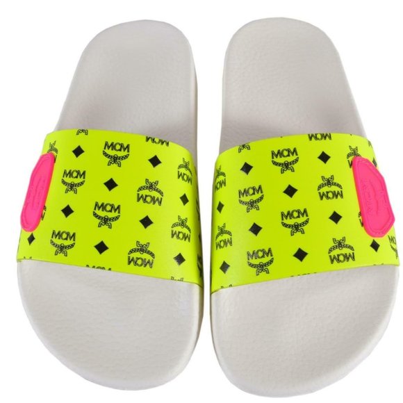 MCM Shoes - NIB MCM Neon Yellow Visetos Slides Sandals Shoes